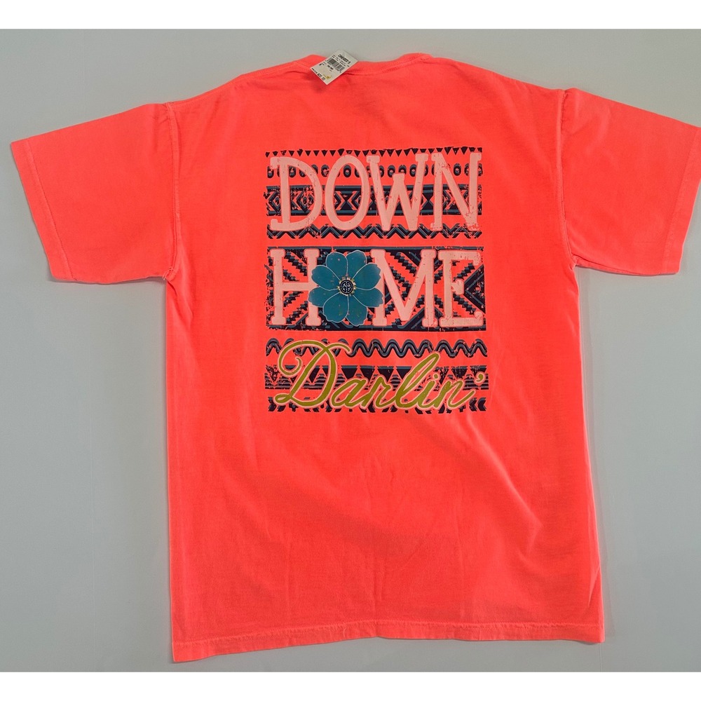 Girlie Girl Originals Down Home Darlin T-Shirt Neon Coral Pink Comfort Colors M